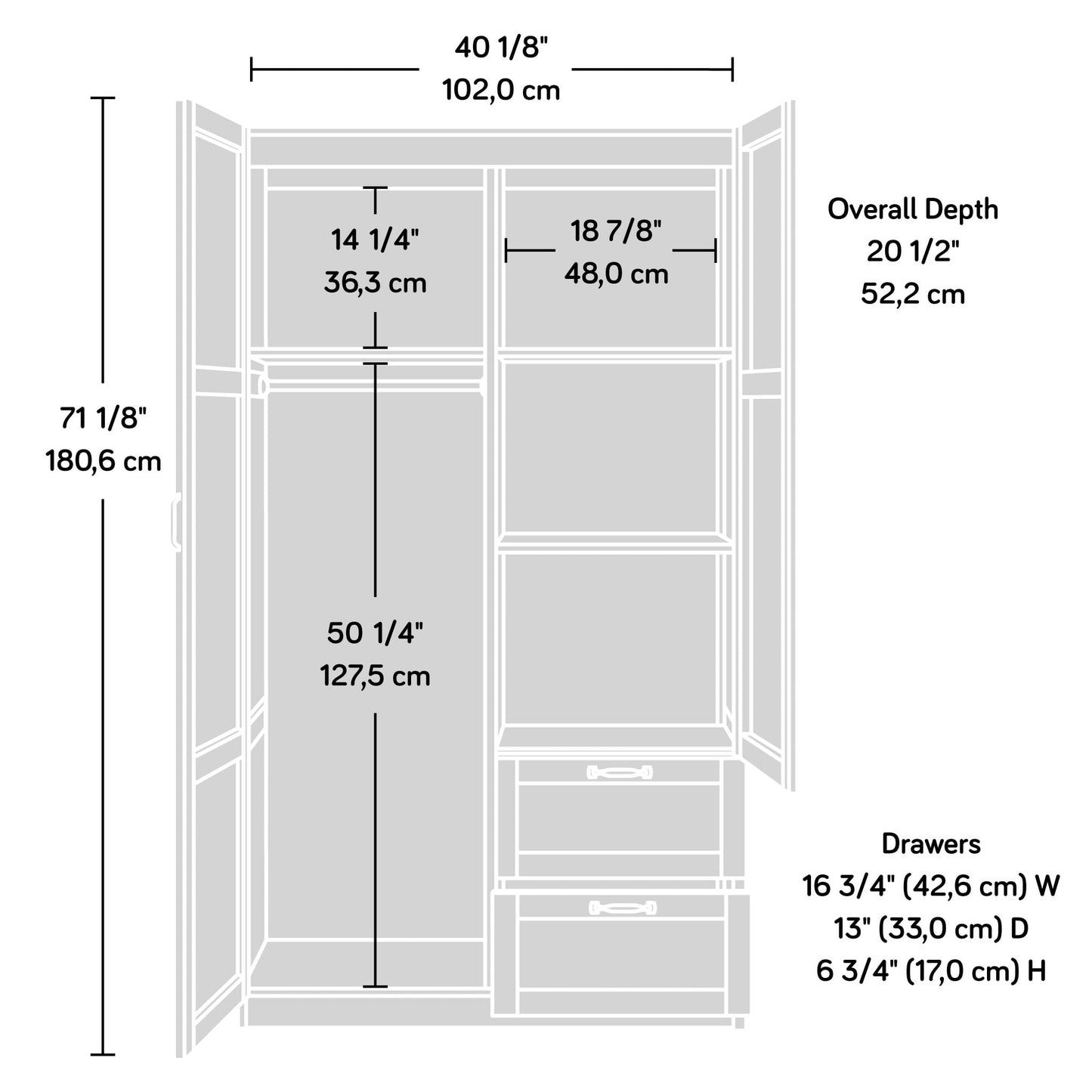 Sauder Wardrobe/Storage Cabinet, Silver Sycamore Finish