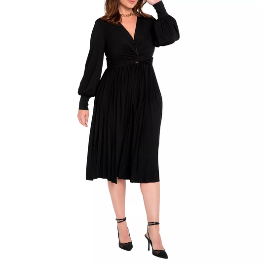ELOQUII Women's Plus Size Knot Front Pleated Skirt Dress - 20, Black Onyx