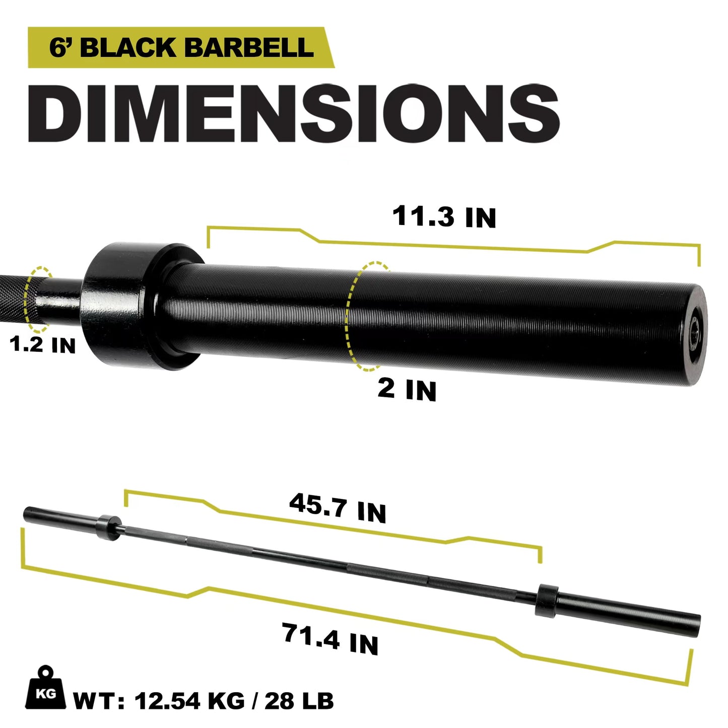 PRCTZ 6 ft Barbell Bar, Olympic Weightlifting bar, 2 inch rotating sleeves, 800-Pound Capacity