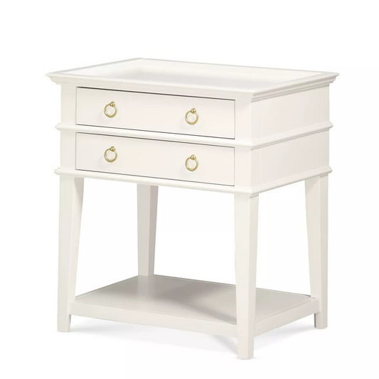 Comfort Pointe Clara Nightstand White: Recessed Top, 2 Drawers, Open Shelf, Painted MDF, Wood Frame