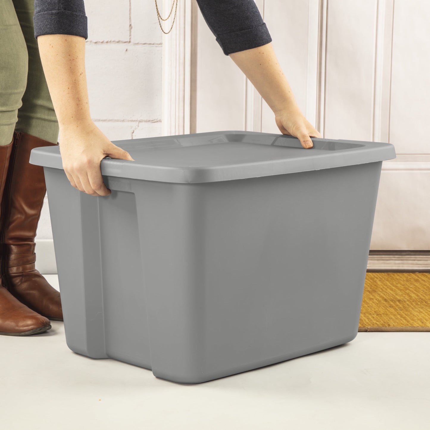 Sterilite 18 Gallon Plastic Storage Container with Snap-On Lid, Gray, 8 Pack