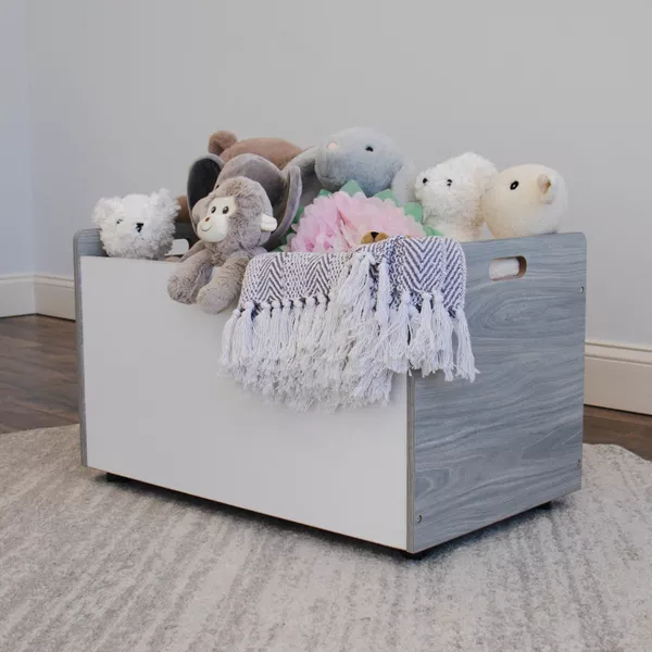 Humble Crew Kids' Rolling Toy Box with Wheels Gray: MDF Frame, 27" H x 16" D x 27" W, 1 Compartment, Decorative Bookshelf