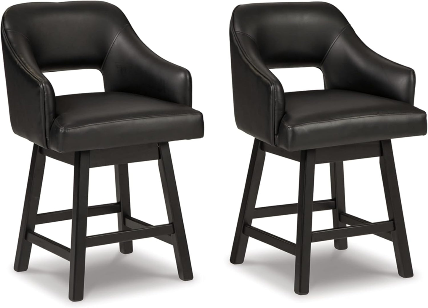 Signature Design by Ashley 31" Tallenger Modern Pub Height Upholstered Swivel Barstool 2 Count, Black & Dark Brown