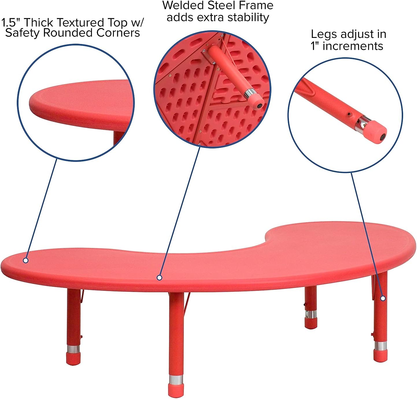 Flash Furniture 35''W x 65''L Half-Moon Blue Plastic Height Adjustable Activity Table