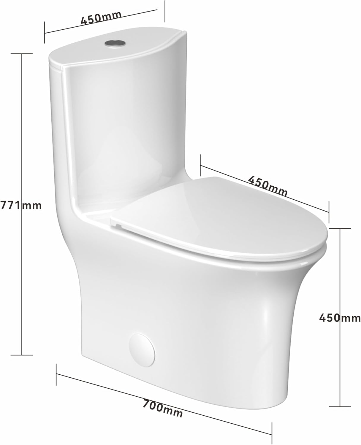 Dual Flush Elongated Standard One Piece Toilet for Bathroom Comfort Height in White