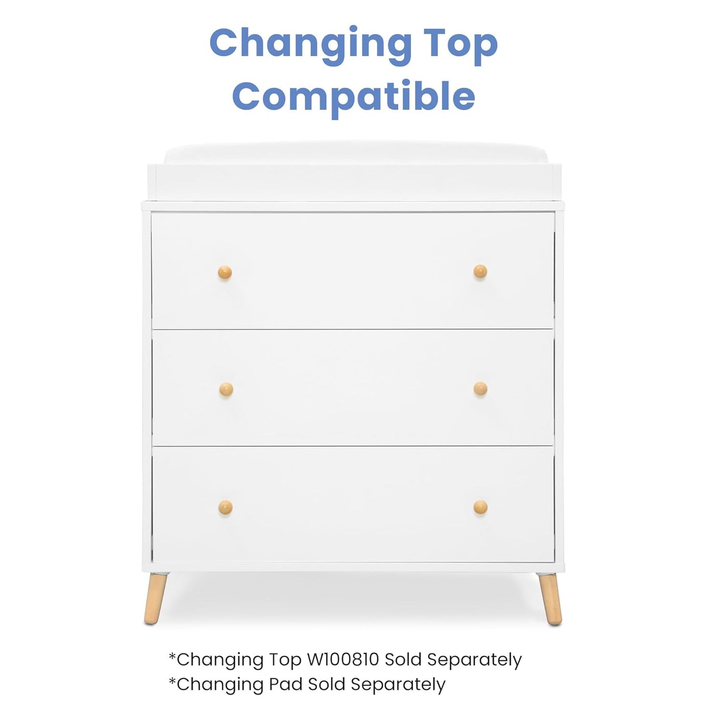 Delta Children Essex 3 Drawer Dresser with Interlocking Drawers, Bianca White/Natural