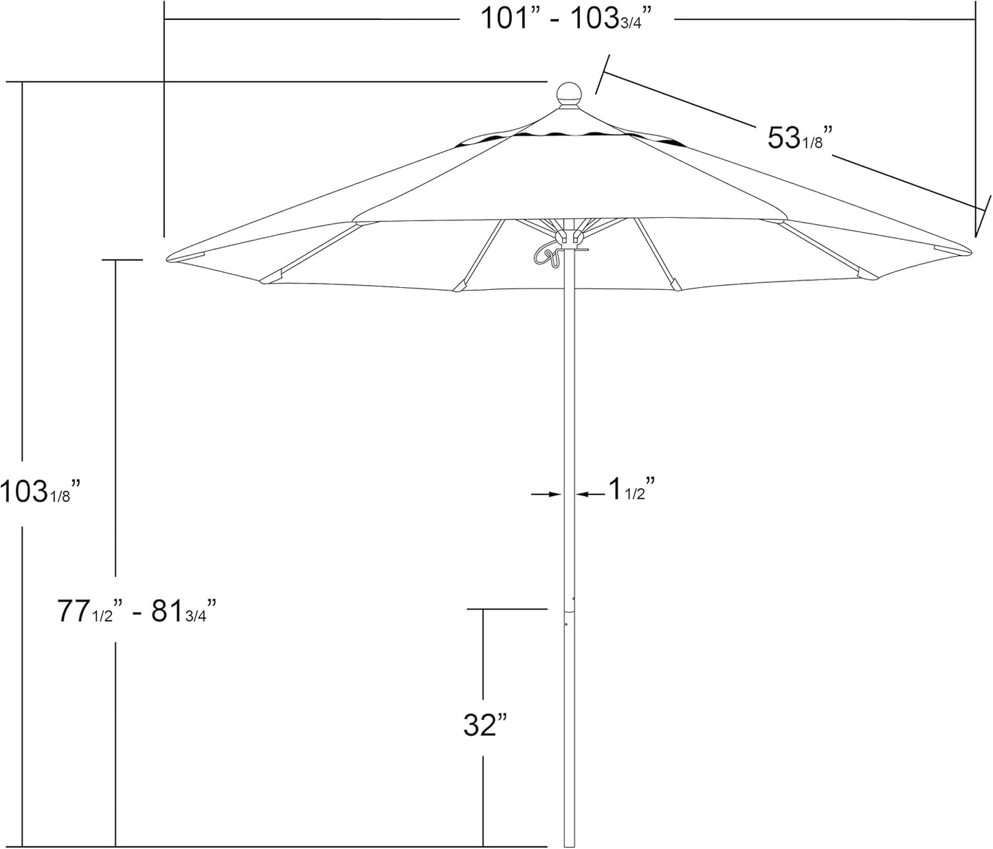 California Umbrella 9' Round Aluminum/Fiberglass Umbrella, Push Open, Bronze Pole, Olefin Black Fabric