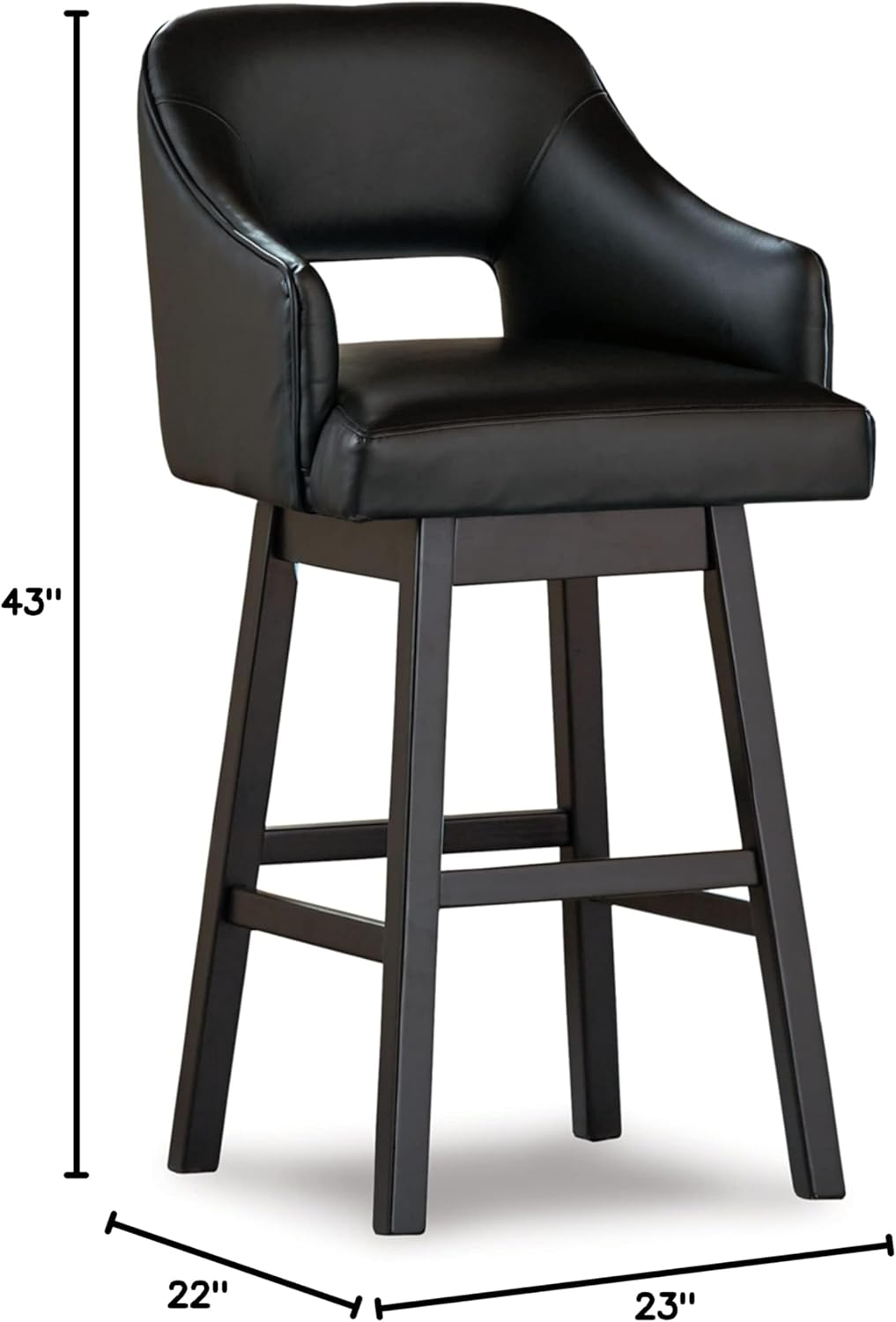 Signature Design by Ashley 31" Tallenger Modern Pub Height Upholstered Swivel Barstool 2 Count, Black & Dark Brown