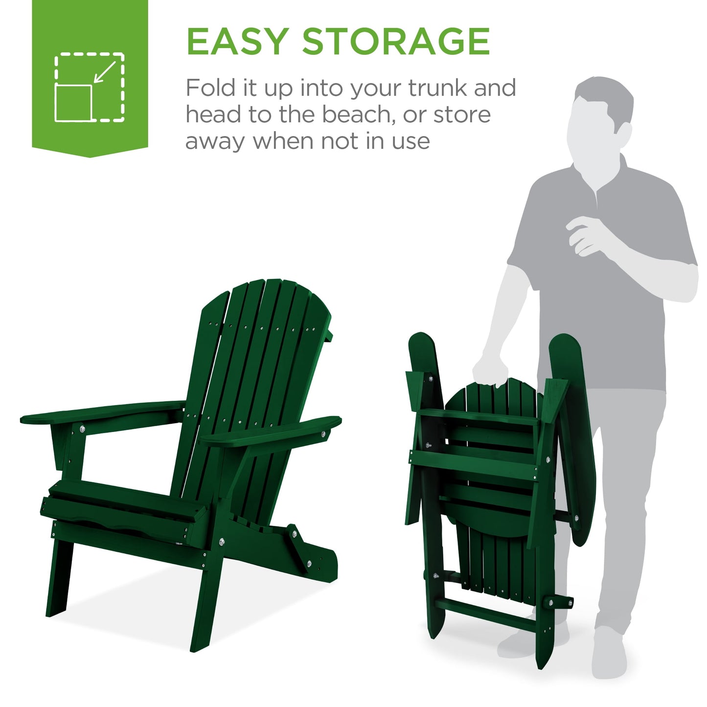 Best Choice Products Folding Adirondack Chair Outdoor, Wooden Accent Lounge Furniture w/ 350lb Capacity - Red
