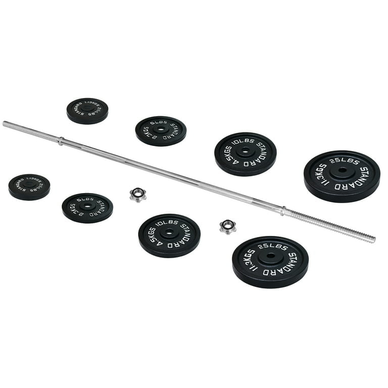 BalanceFrom Cast Iron Standard Weight Including 5FT Sectional Standard Barbell with Star Locks, 95-Pound Set