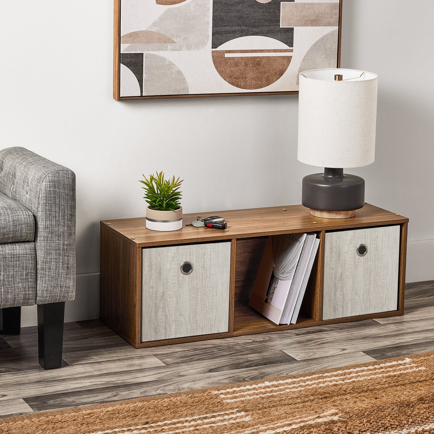 Mainstays 11" 3-Cube Storage Organizer, Warm Walnut