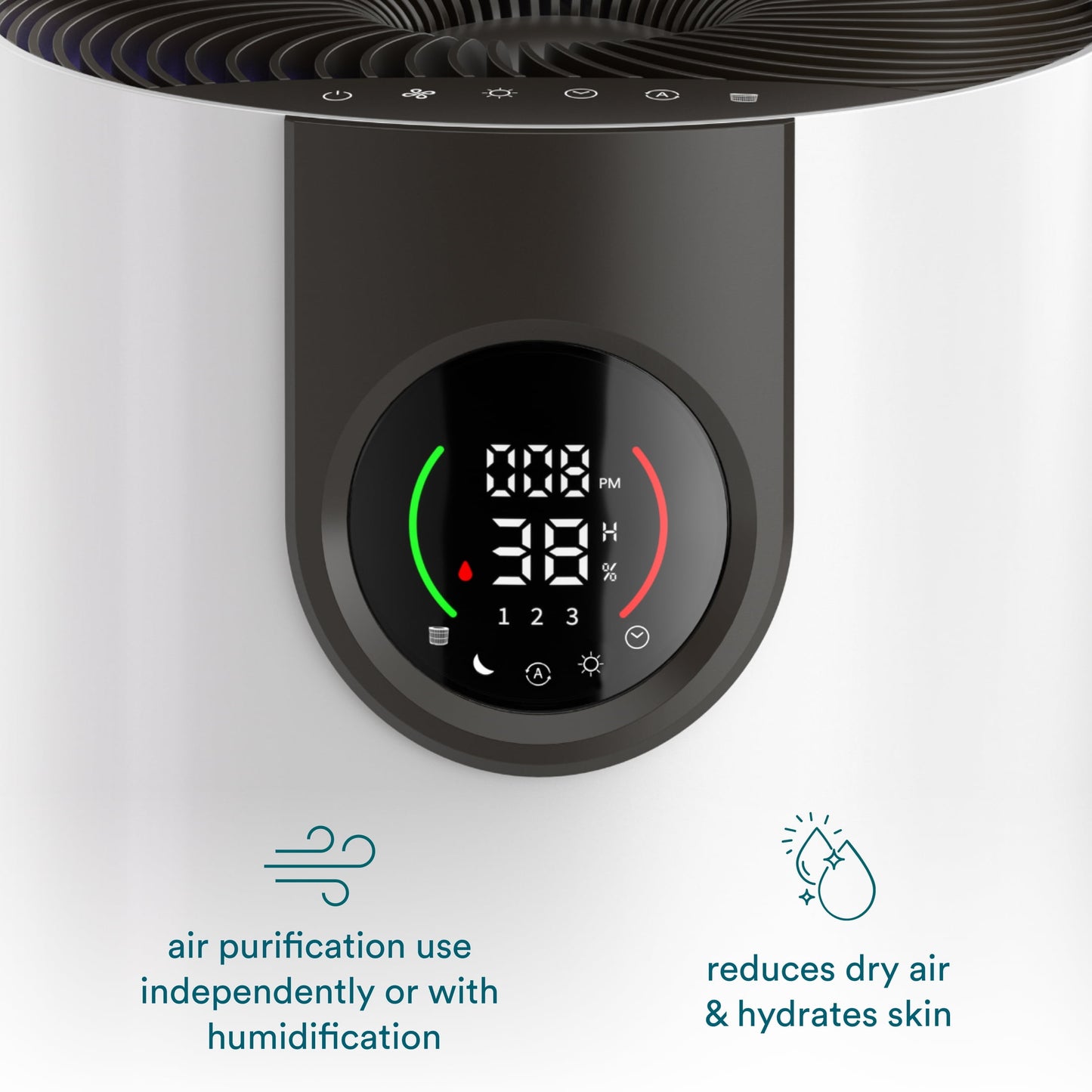 Homedics® 2-in-1 Air Purifier &  Humidifier, with Digital Particle Sensor, Color-Coded Indoor Air quality