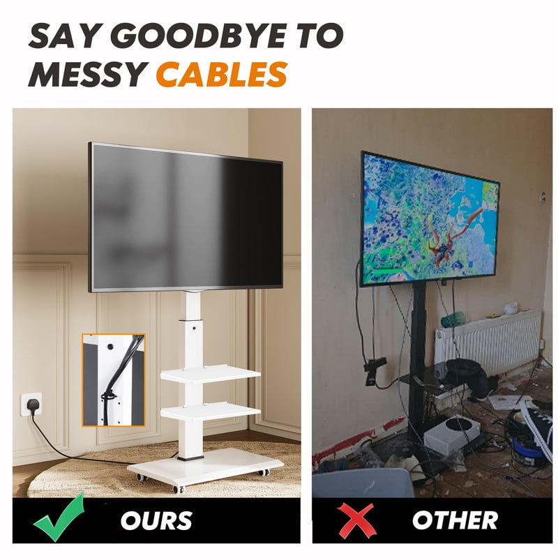 FITUEYES Rolling TV Stand for 32-70 inch with Two Shelf,White