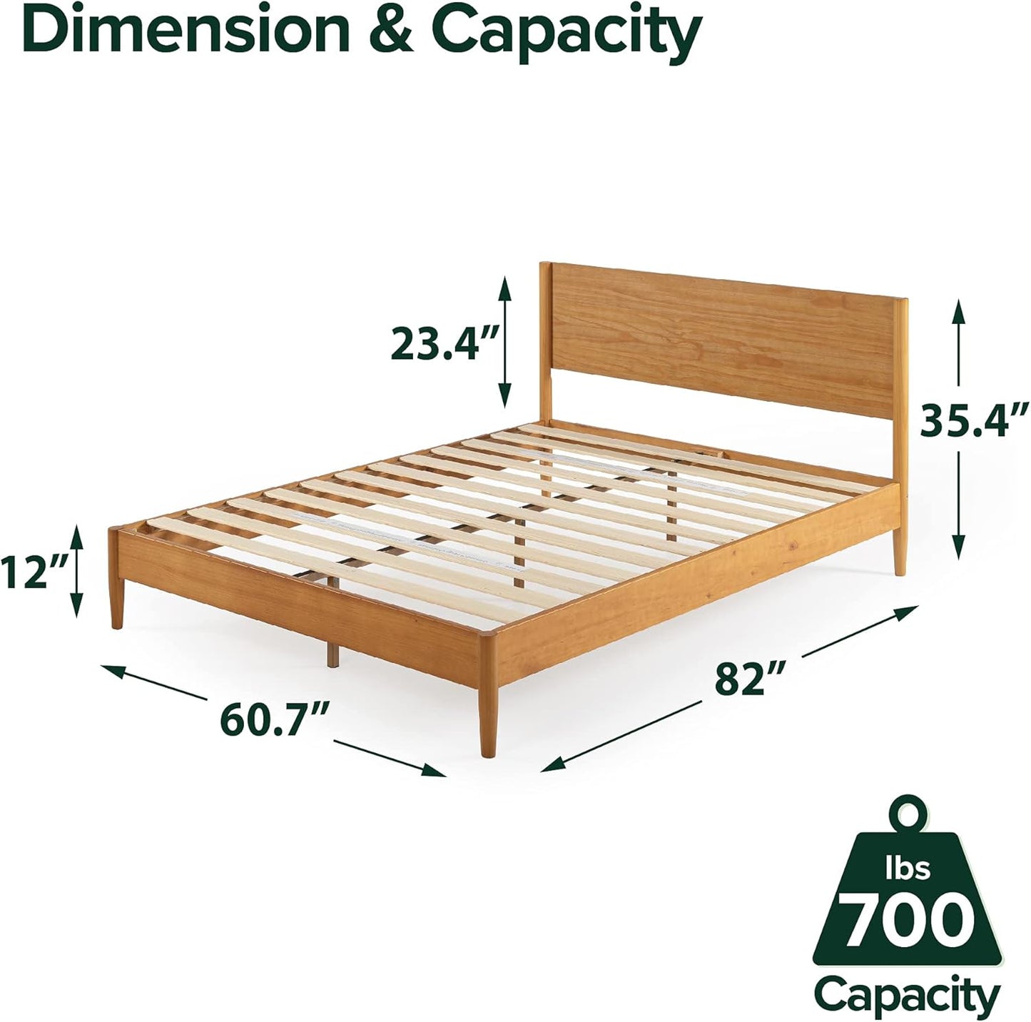 ZINUS Allen Mid Century Wood Platform Bed Frame, Solid Wood Foundation, Wood Slat Support, No Box Spring Needed, Easy Assembly, Queen