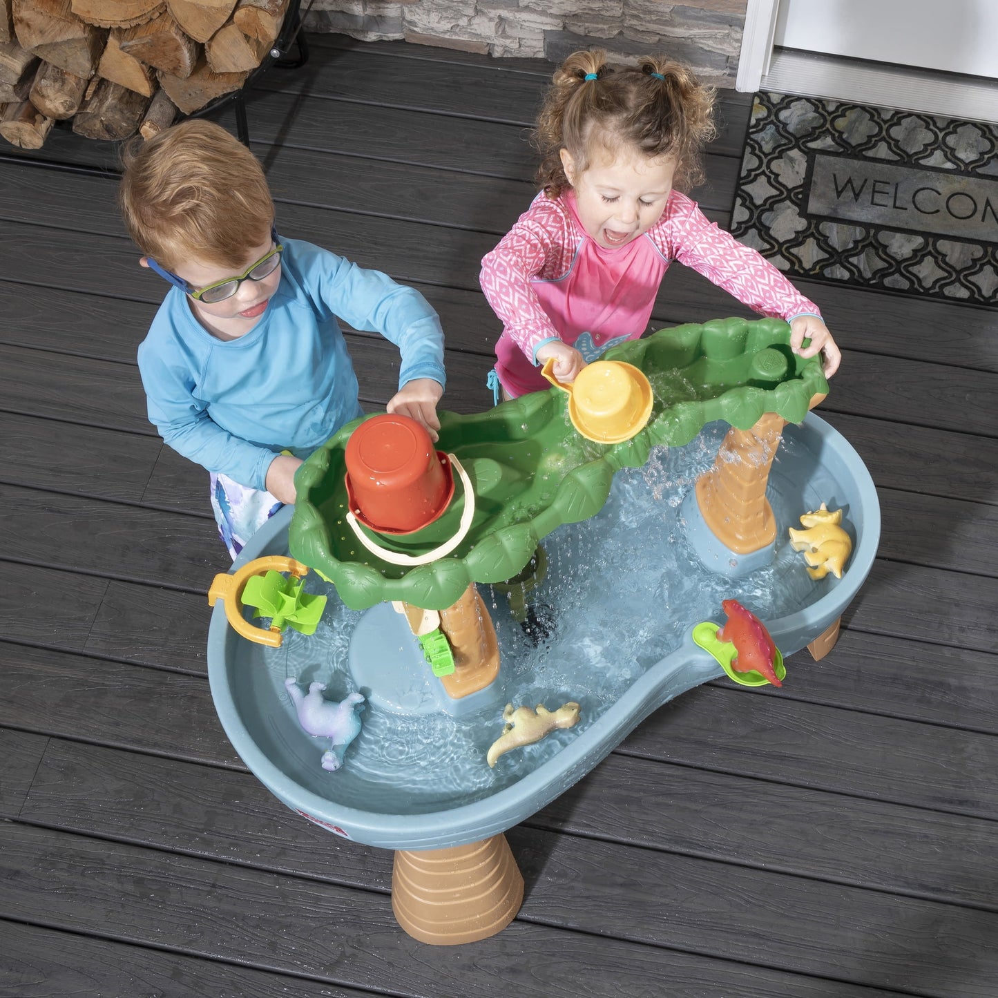 Step2 Dino Showers Multi-color Plastic Water Table for Toddlers with 13-Piece Playset