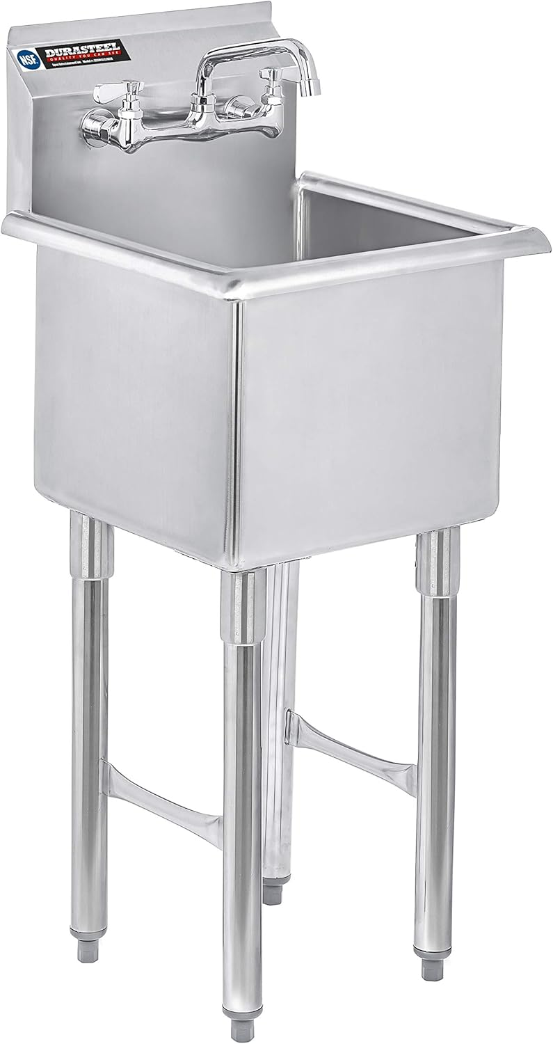 Pick Up Only-DuraSteel Stainless Steel Utility Sink - 24" x 24" Inner Single Bowl - Commercial Prep Sink with No Lead Faucet - CEC & NSF Certified - For Restaurant, Kitchen, Laundry, Garage