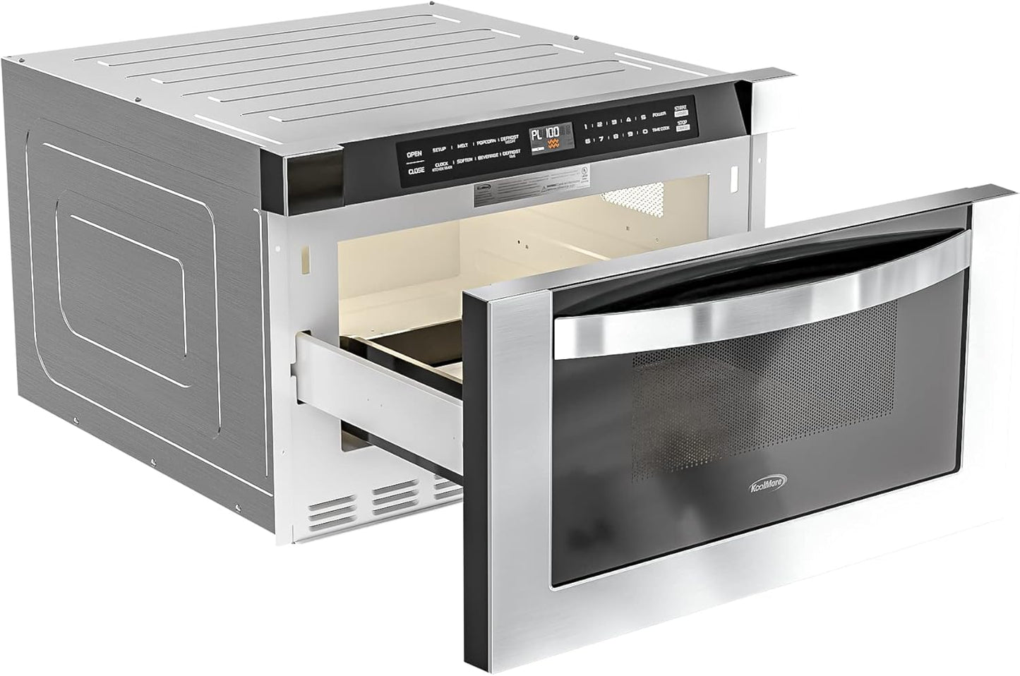 Pick Up Only - KM-MD-1SS 24 Inch Stainless-Steel Microwave Drawer Capacity, 1000W Power with 10 Custom Cooking Levels, Memory, and Timer Functions, Wall-Mounted with Flat Bottom, 24 in/1.2 Cu. Ft
