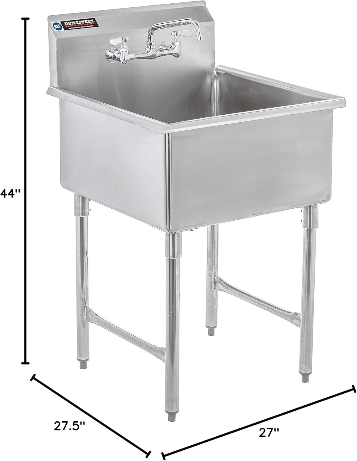 Pick Up Only-DuraSteel Stainless Steel Utility Sink - 24" x 24" Inner Single Bowl - Commercial Prep Sink with No Lead Faucet - CEC & NSF Certified - For Restaurant, Kitchen, Laundry, Garage