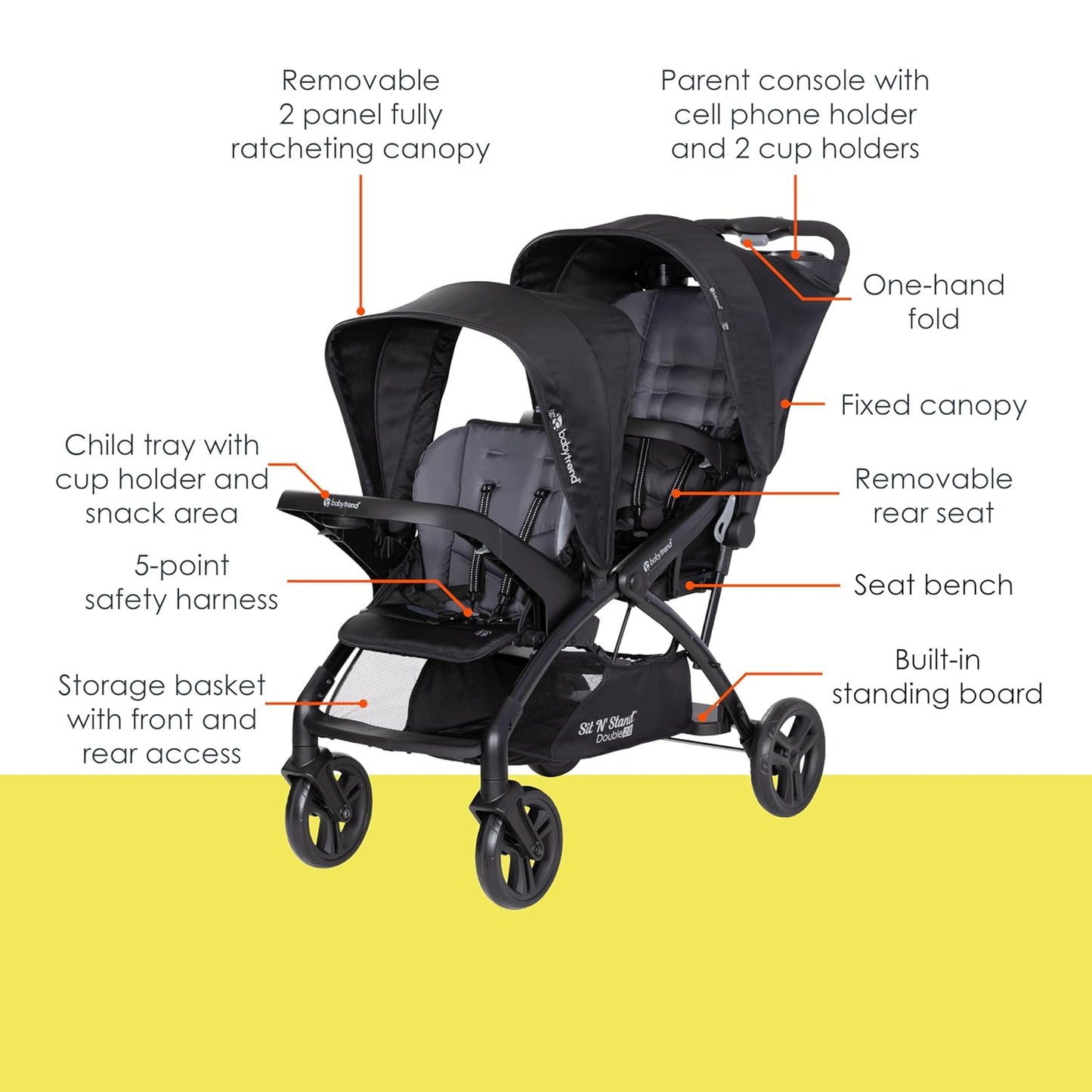 Baby Trend Sit N' Stand Double 2.0 Stroller - Madrid Black