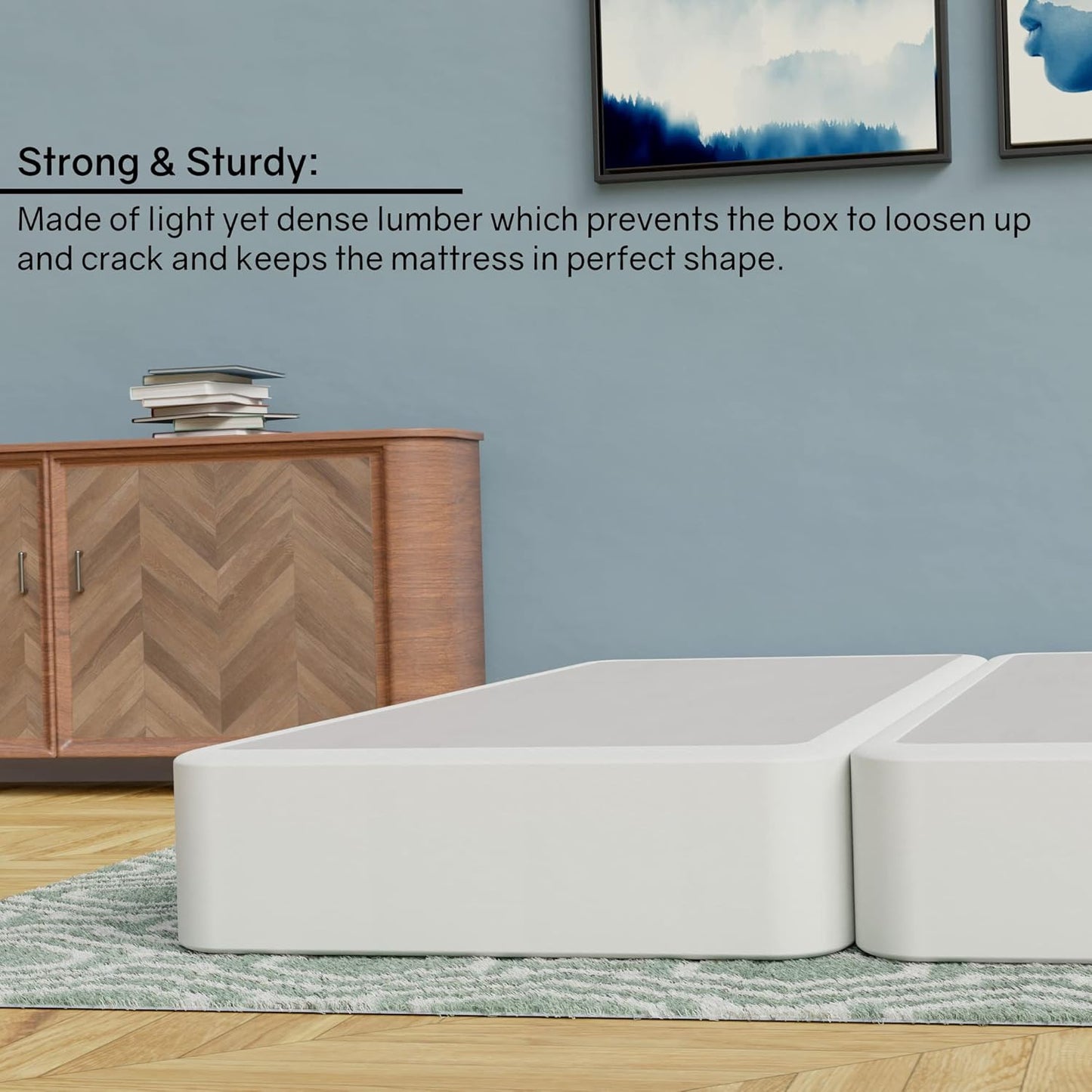 Spinal Solution, 8-Inch Sturdy Split Box Spring for Mattress Support-Durable and Fully Assembled, Natural Wood Foundation for Full, White