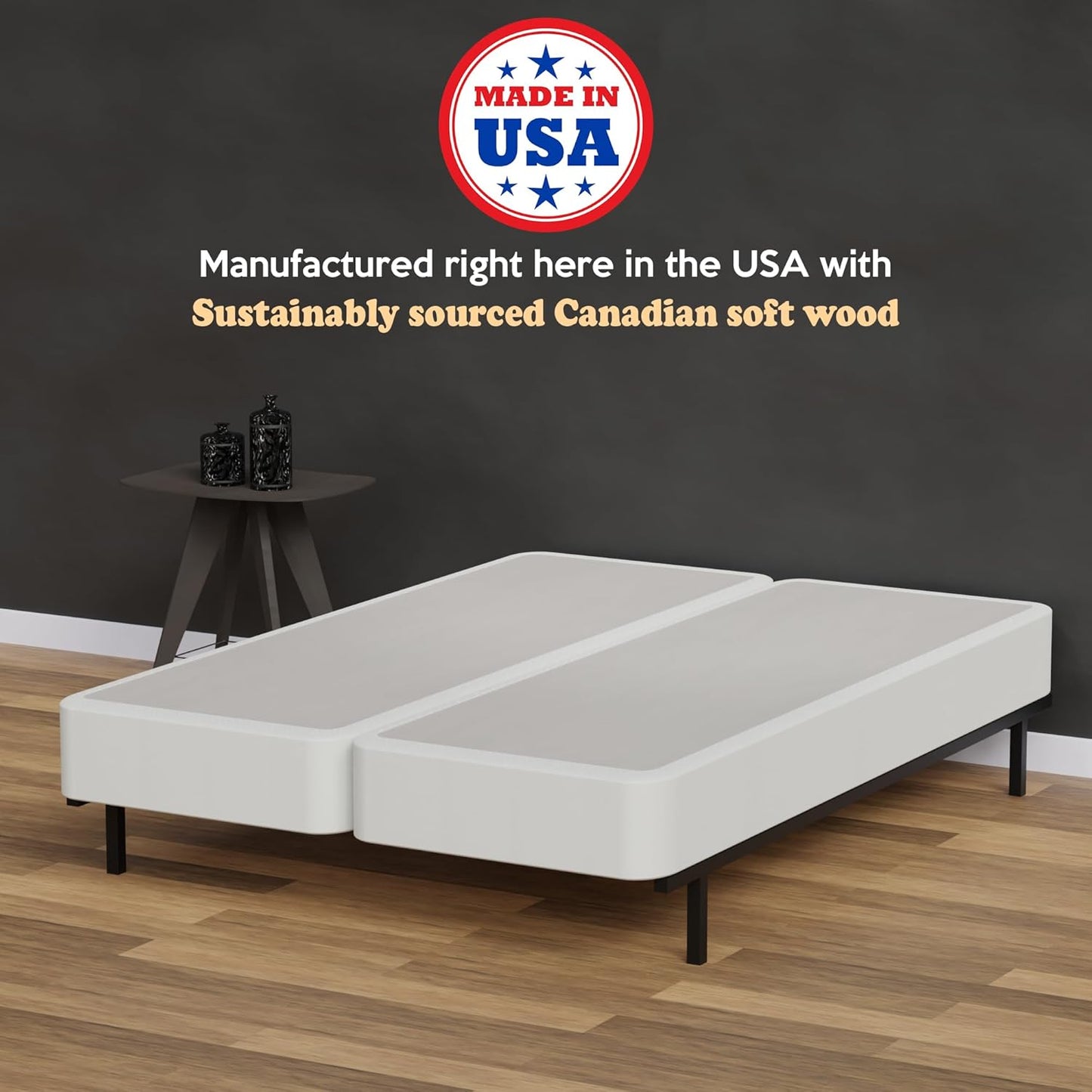 Spinal Solution, 8-Inch Sturdy Split Box Spring for Mattress Support-Durable and Fully Assembled, Natural Wood Foundation for Full, White