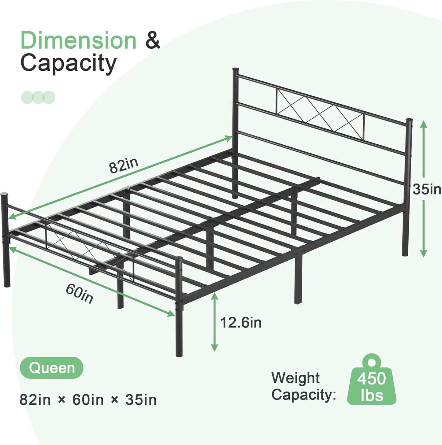 VECELO Queen Size Bed Frame with Headboard, Heavy-Duty Platform with Strong Metal Slats, No Box Spring Needed, Easy Assembly, Matte & Black