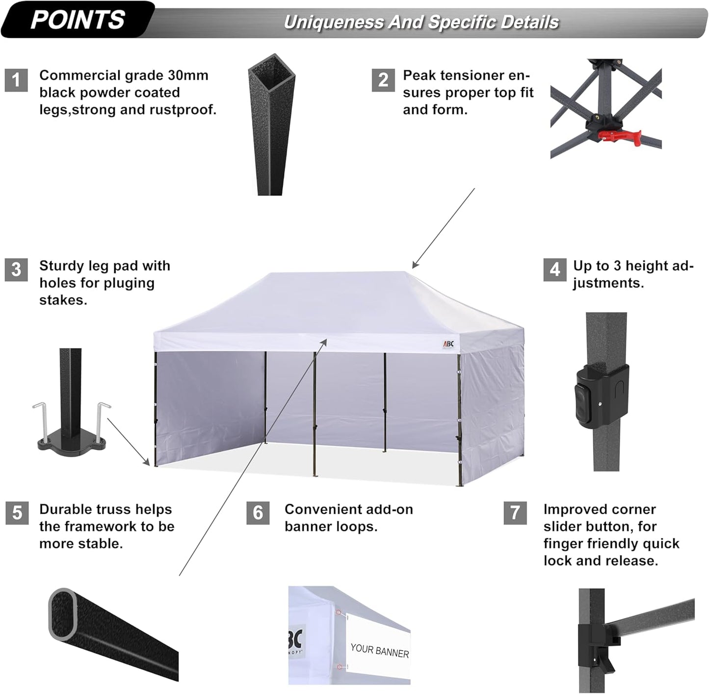 ABCCANOPY Heavy Duty Easy Pop up Canopy Tent with Sidewalls 10x20, White