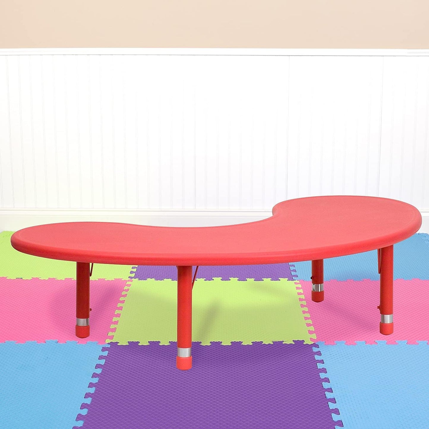 Flash Furniture 35''W x 65''L Half-Moon Blue Plastic Height Adjustable Activity Table