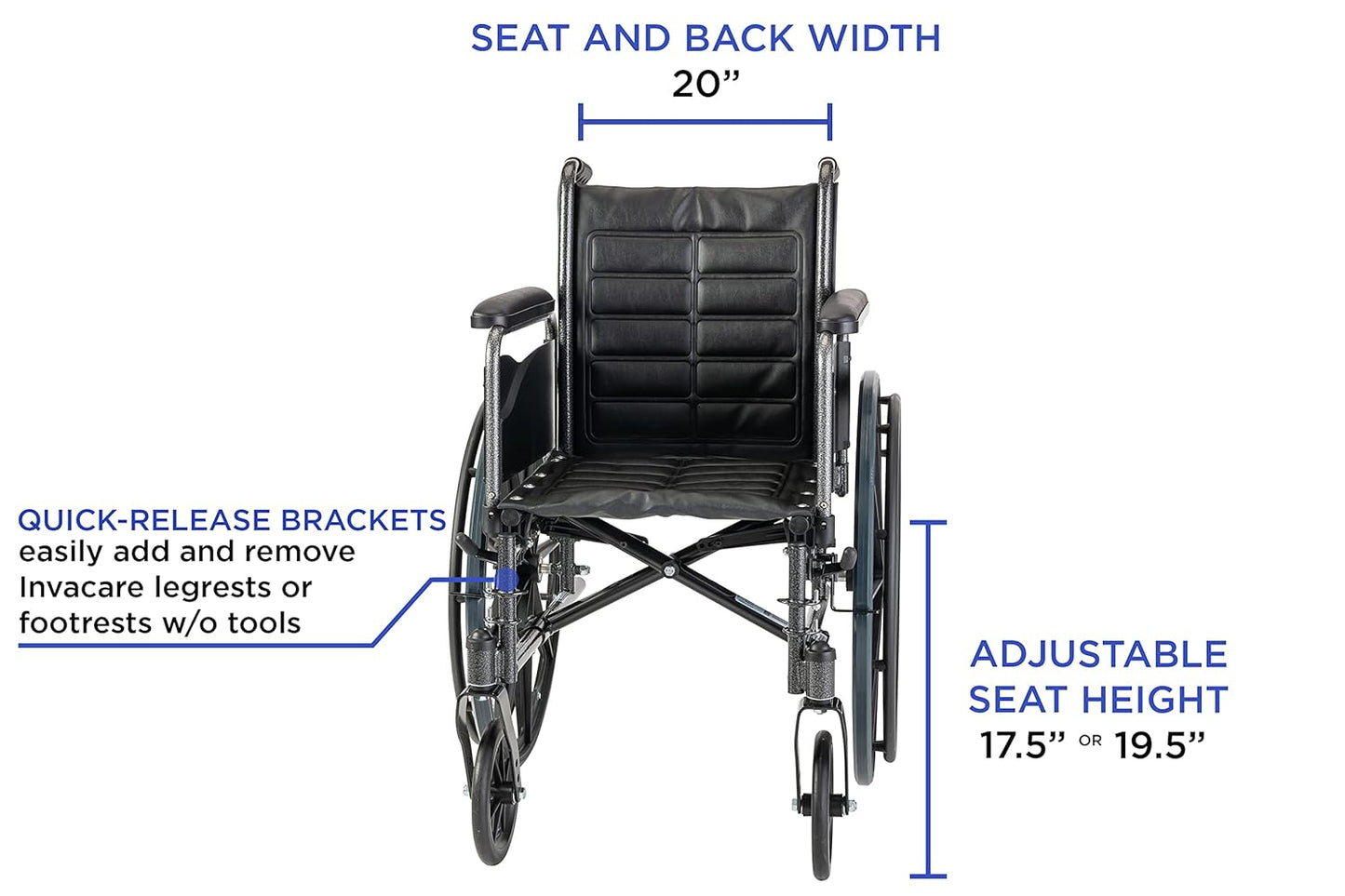 Invacare TREX20RFP Series Tracer EX2 Standard Folding Wheelchair for Adults with 20" Seat Width and Full Arms