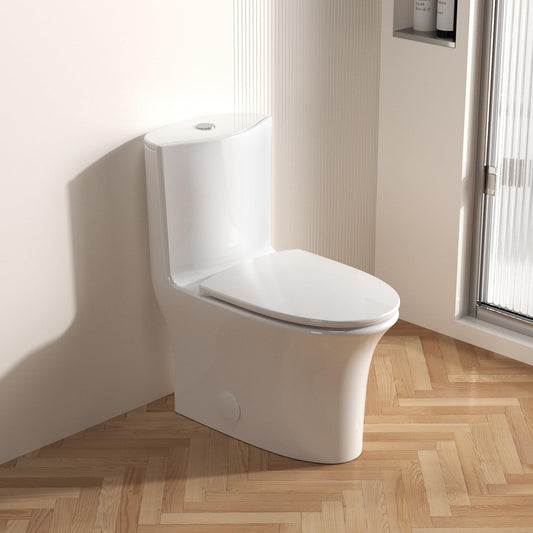 Dual Flush Elongated Standard One Piece Toilet for Bathroom Comfort Height in White