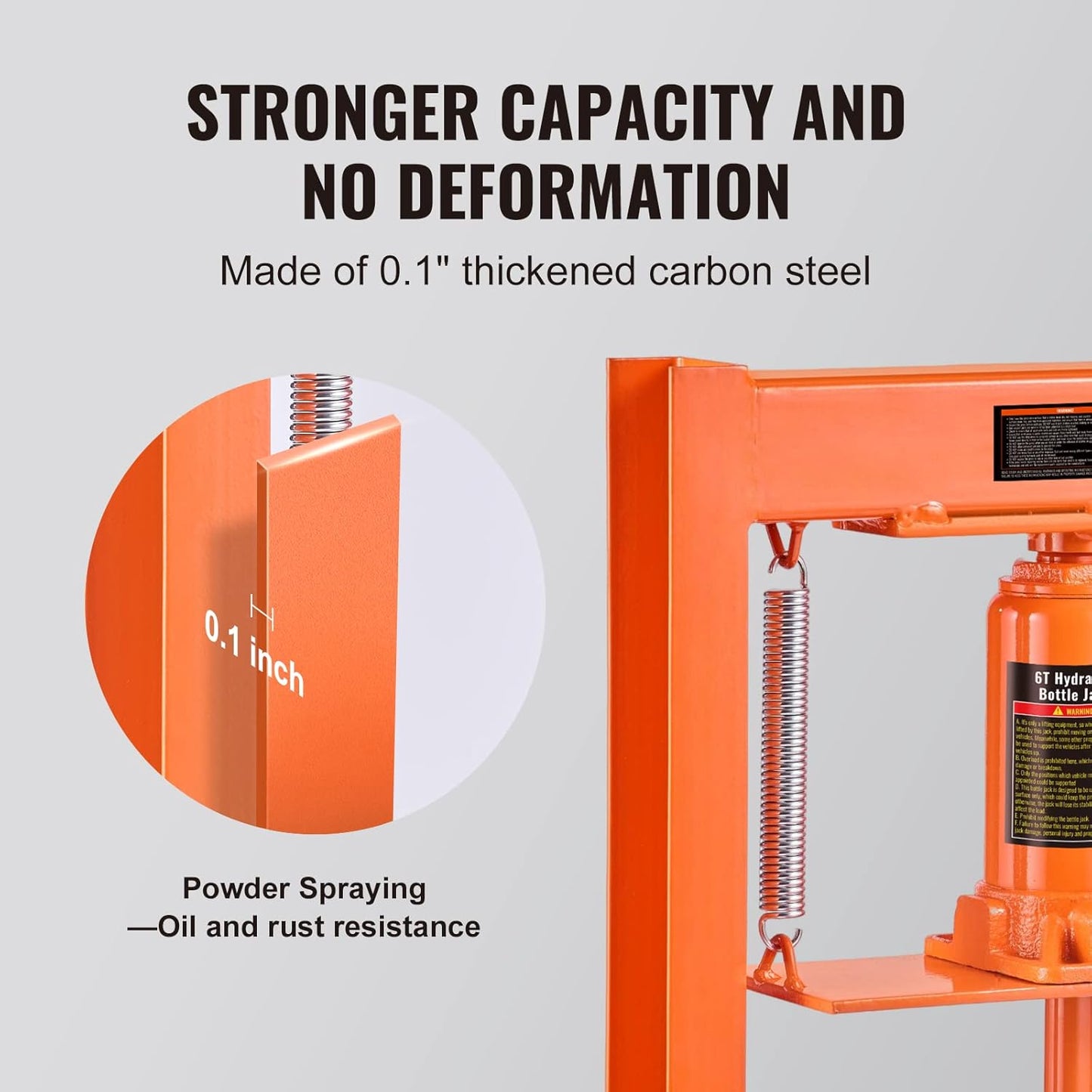 VEVOR Hydraulic Shop Press, 6 Ton/13000lbs, H-Frame, 4-Hold Adjustable Height, with Movable Plates, for Garage or Professional Users, Orange