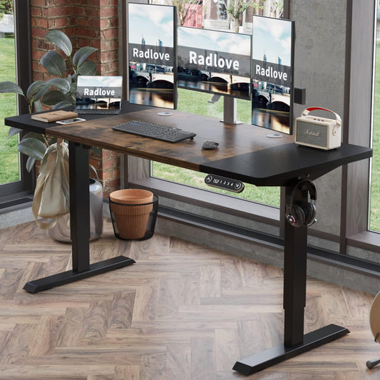 Electric Height Adjustable Standing Desk, 63x 30 Inches Stand Up Ergonomic Desk Workstation, Splice Board Home Office Computer Table