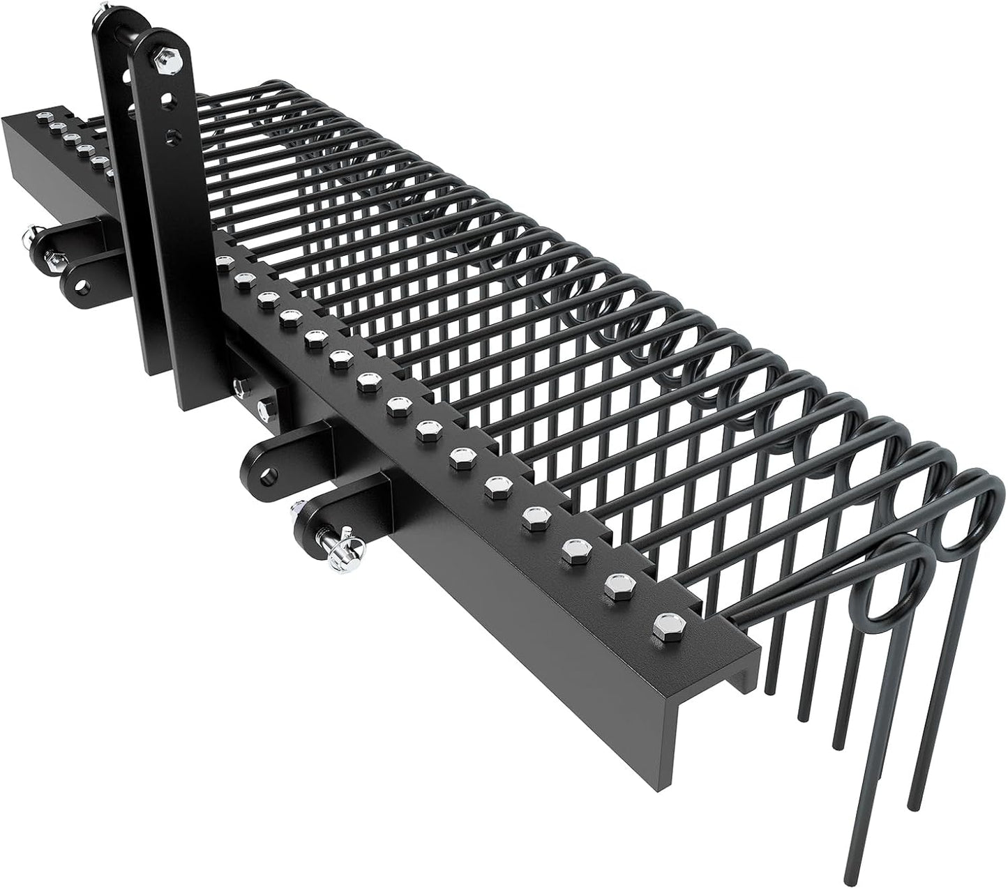 72 Inch Pine Straw Needle Rake, 3 Point Landscape Rake, Powder Coated Steel Spring Tow Behind Rake, Tractor Rake Attachments for Leaves Straw Grass Attach to Cat 0 Cat 1, Black