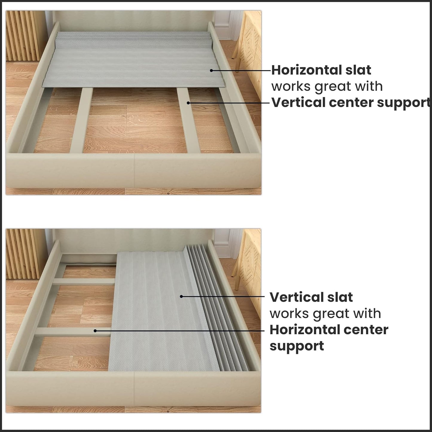 Greaton, 0.75-Inch Heavy Duty Vertical Wooden Bunkie Board/Bed Slats, Queen, Grey