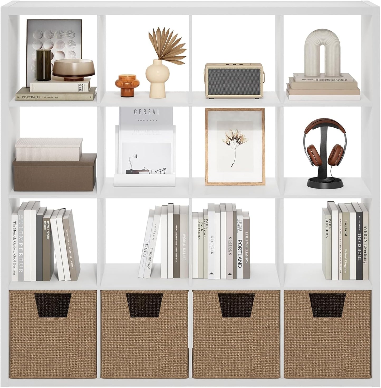 16 Cube Organizer White - Brightroom: Decorative Bookshelf with 4 Shelves, Cubby Storage Bins, MDF Frame