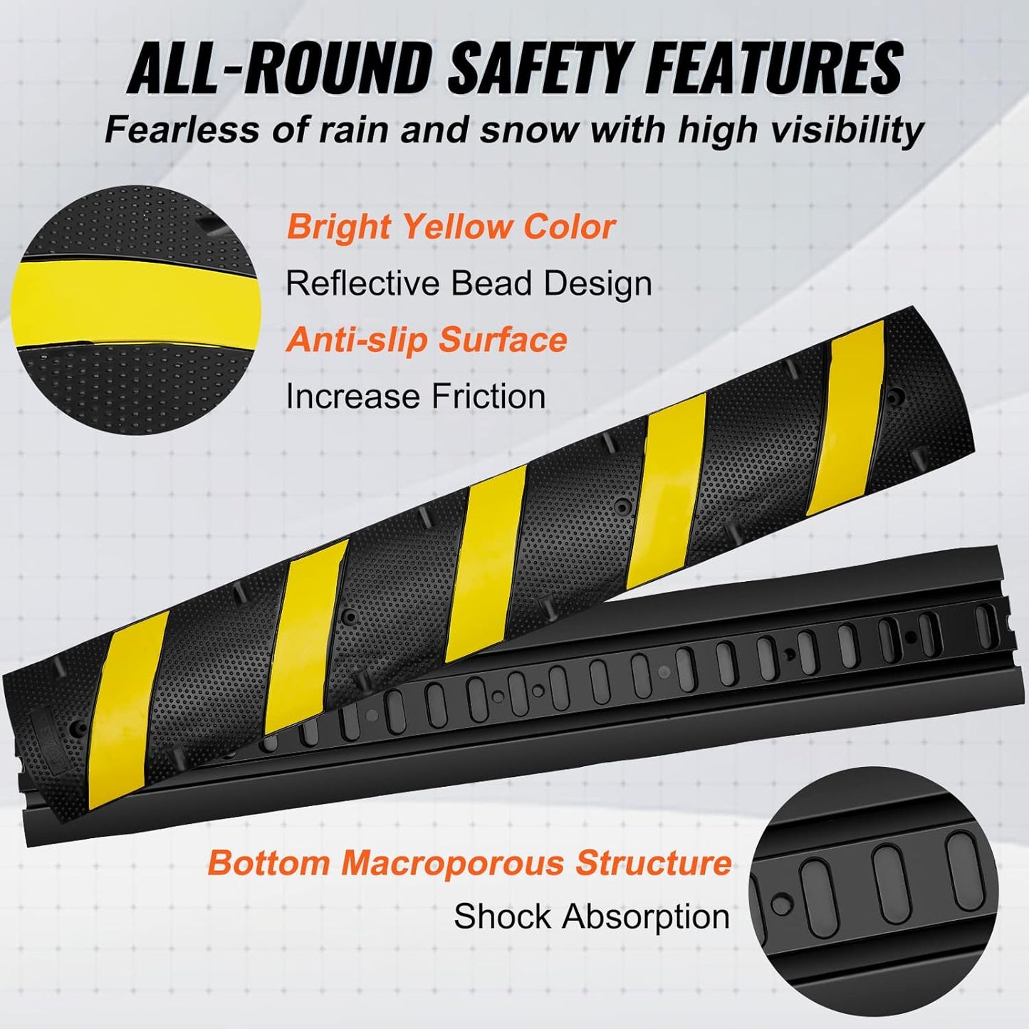 VEVOR 6 ft/72'' Rubber Speed Hump, 2 Channel, 22000 lbs Load Capacity Heavy Duty Traffic Speed Bump, with High Reflective Yellow Strip 4 Expansion Screws and 1 Drill, for Asphalt Concrete Gravel Roads