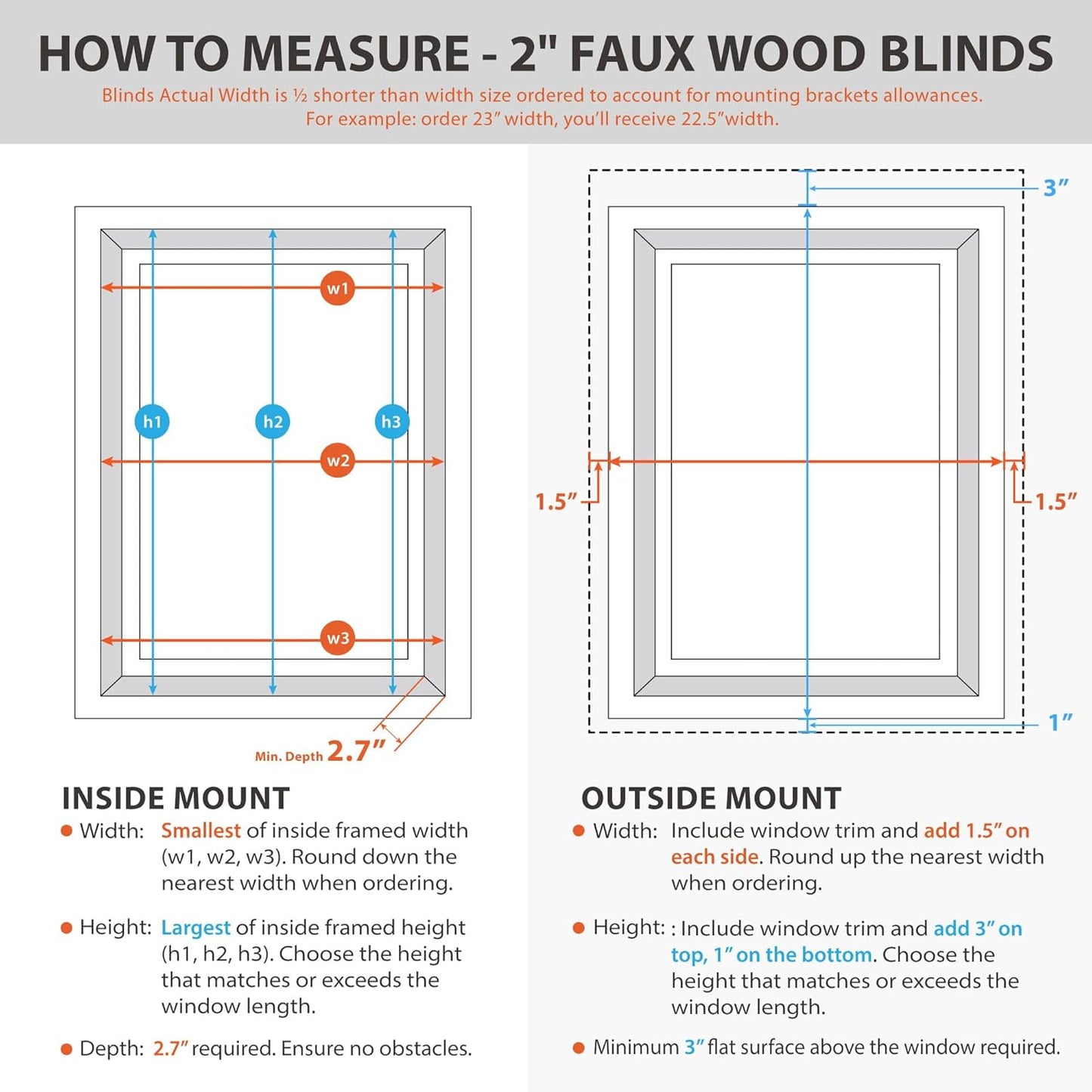 DEZ FURNISHINGS Cordless 2" Signature Faux Wood Blind, 67" W x 48" H, Snow White