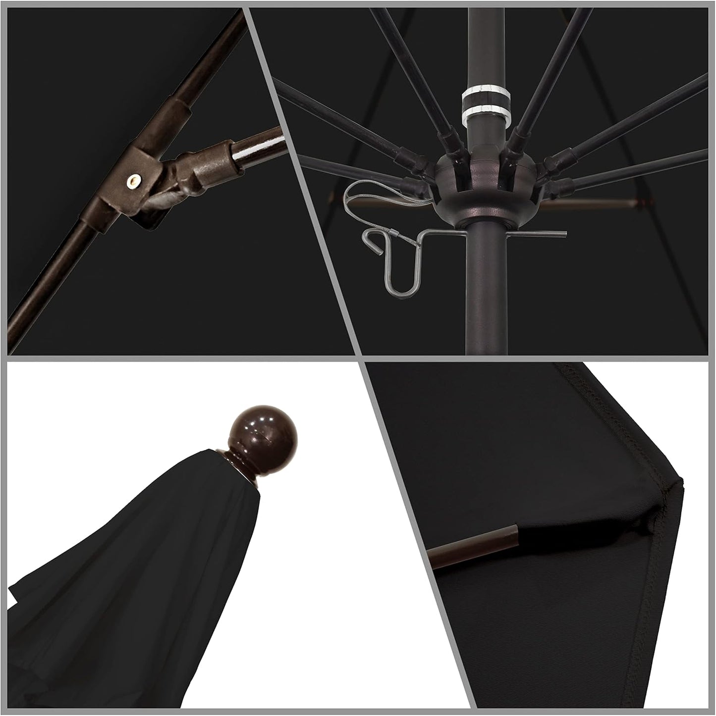 California Umbrella 9' Round Aluminum/Fiberglass Umbrella, Push Open, Bronze Pole, Olefin Black Fabric