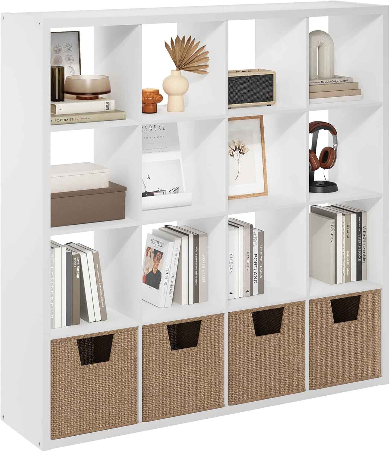 16 Cube Organizer White - Brightroom: Decorative Bookshelf with 4 Shelves, Cubby Storage Bins, MDF Frame