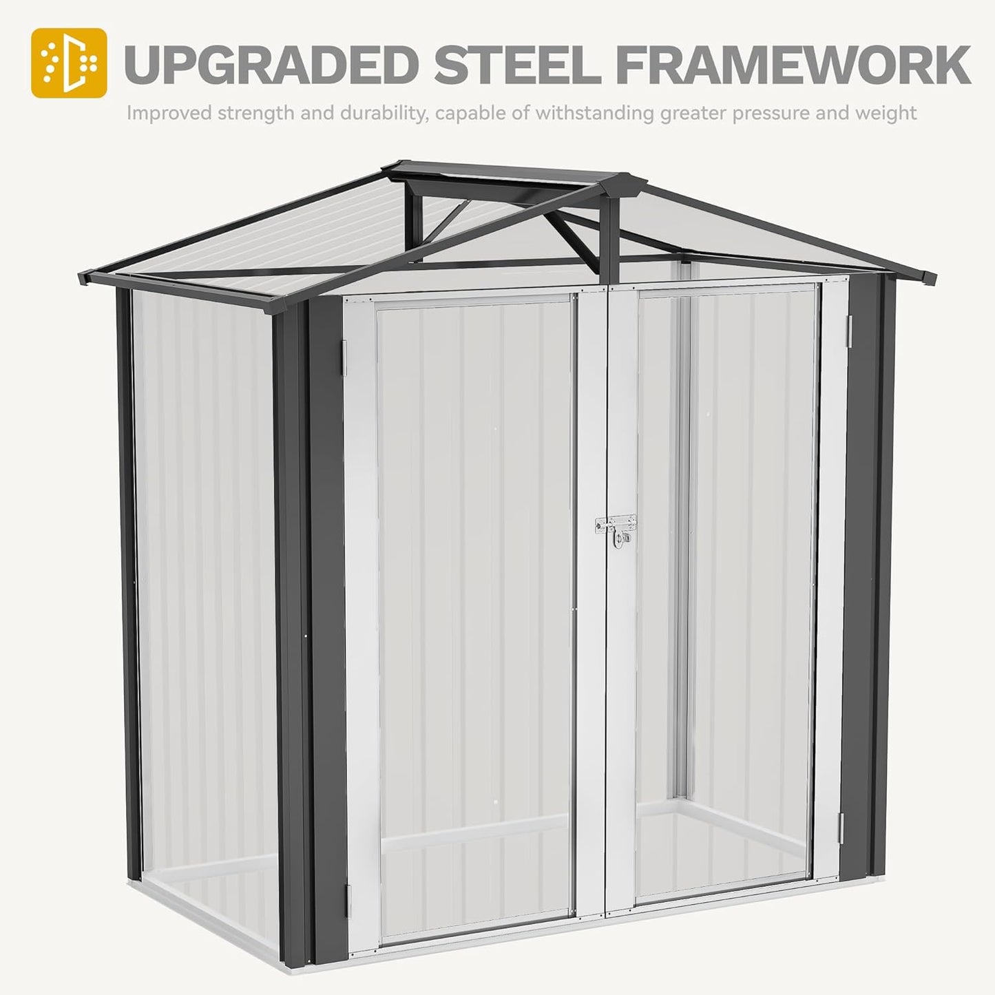 DWVO 6x4ft Outdoor Storage Shed, Weatherproof Tool Shed w/Locking Entry & Ventilation for Grass Cutter, Bike, Equipment, Courtyard, Garden (Dark Gray)