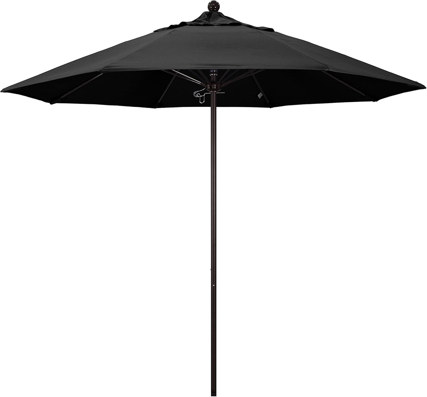 California Umbrella 9' Round Aluminum/Fiberglass Umbrella, Push Open, Bronze Pole, Olefin Black Fabric