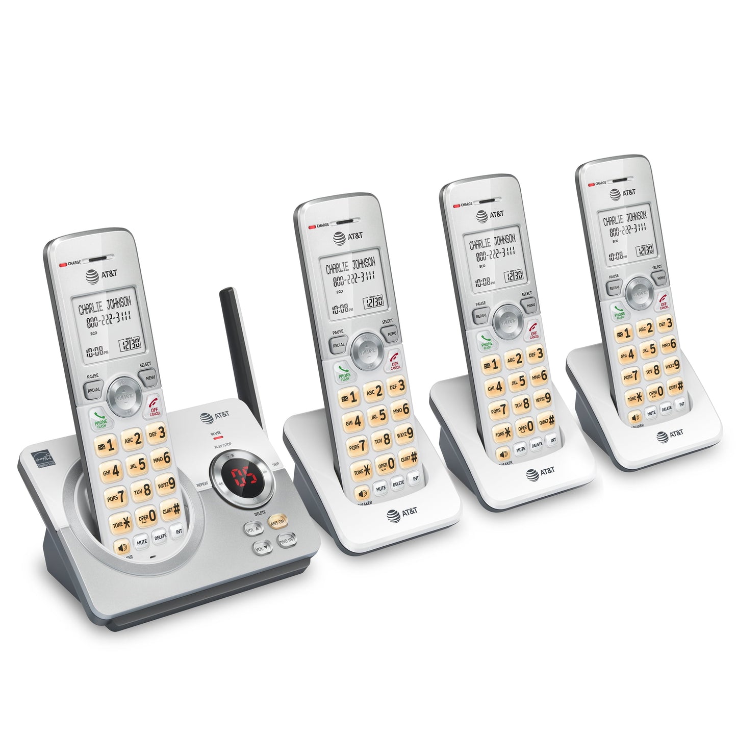 AT&T 4-Handset Cordless Phone with Unsurpassed Range, Answering System and Call Block, EL52429 (White/Silver)