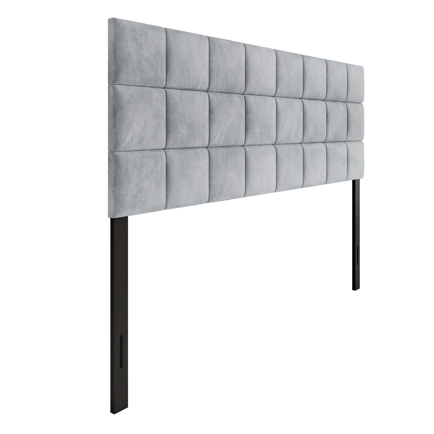 Castle Place Classic Sqaure Tufted Velvet Upholstered King Headboard, Silver Grey