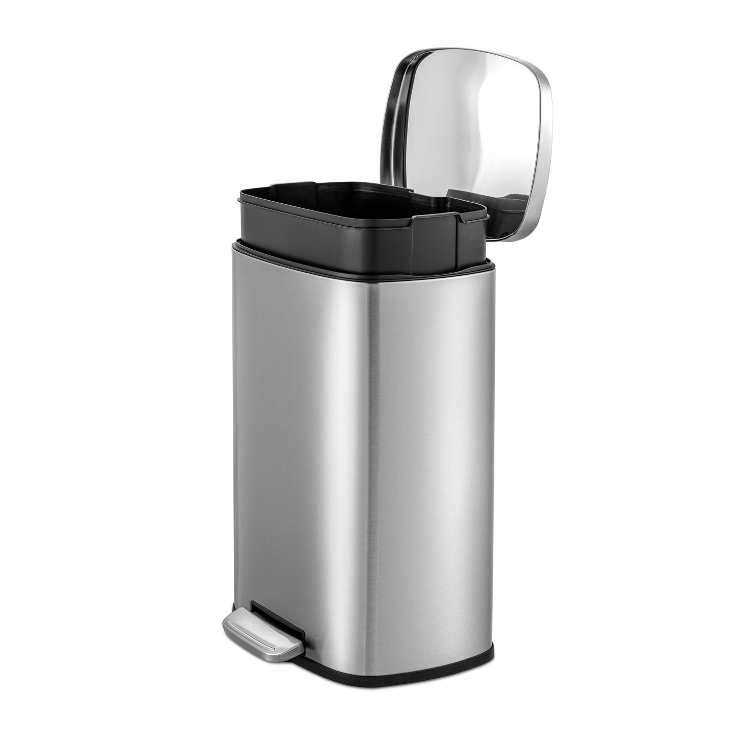 Qualiazero 13.2 Gallon Trash Can, Rectangular Step On Kitchen Trash Can, Silver