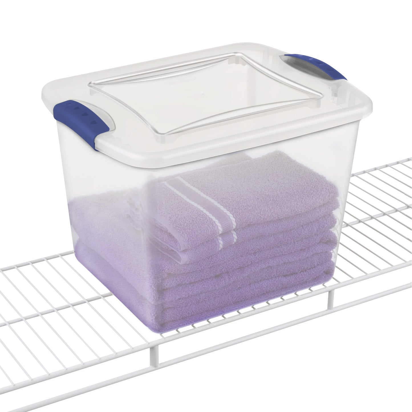 Sterilite 27 Quart Clear Plastic Storage Container with Latch Lid, Blue, 10 Pack