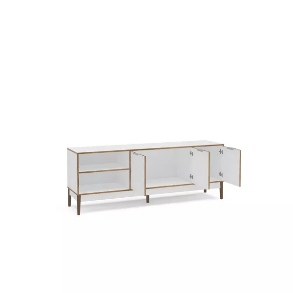 Boston TV Stand for TVs up to 75" White/Light Brown - Polifurniture: Modern Console with Drawers, Particle Board Construction