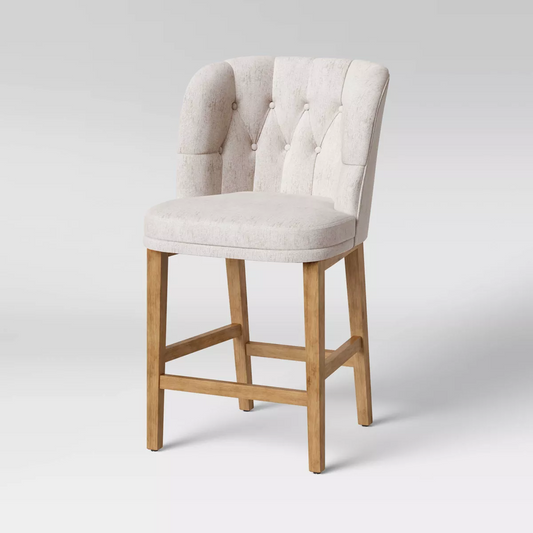 Winfall Tufted Barrel Counter Height Barstool Linen - Threshold™: Ergonomic, Rubberwood Legs, Polyester Upholstery
