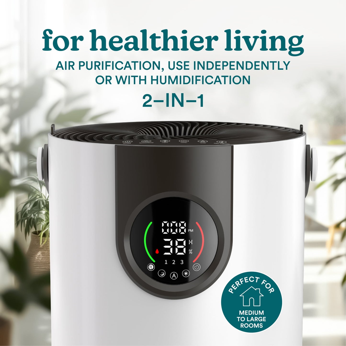 Homedics® 2-in-1 Air Purifier &  Humidifier, with Digital Particle Sensor, Color-Coded Indoor Air quality