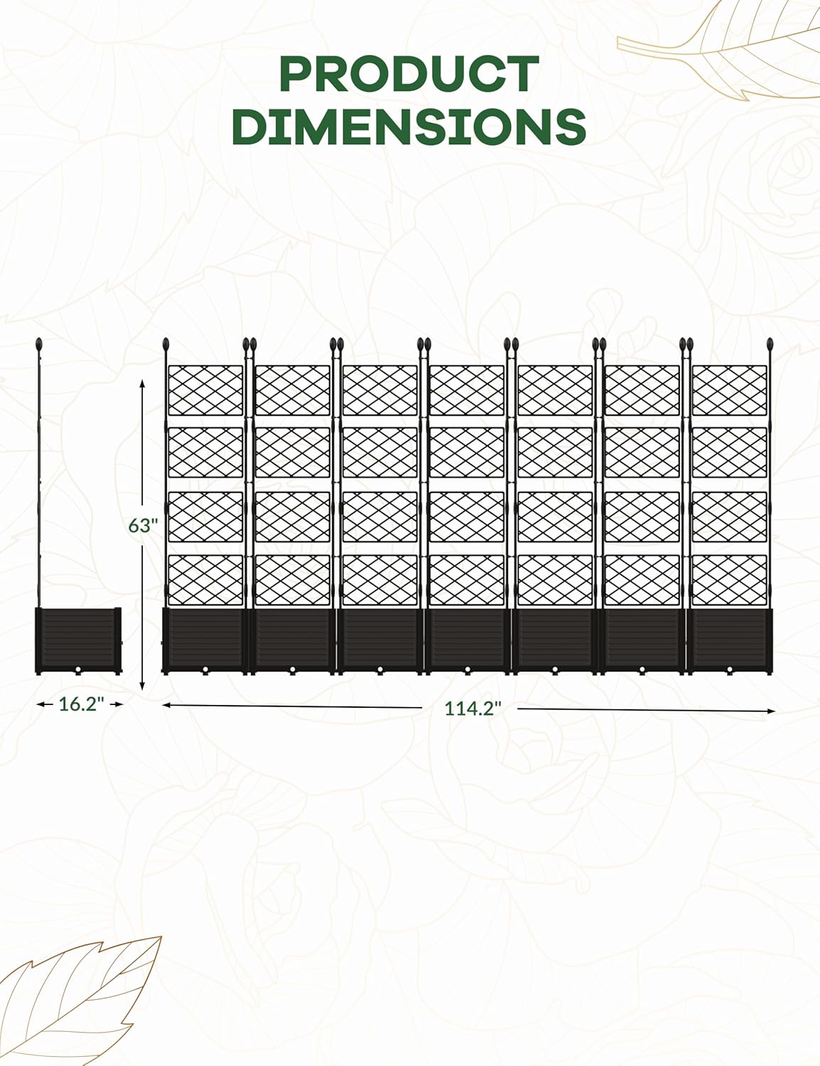 7 PCS Plastic Plant Box with Metal Trellis, Raised Garden Bed with Trellis Planter for Climbing Plant Outdoor Raised Privacy Screen for Patio Balcony,Planter Box for Backyard Patio