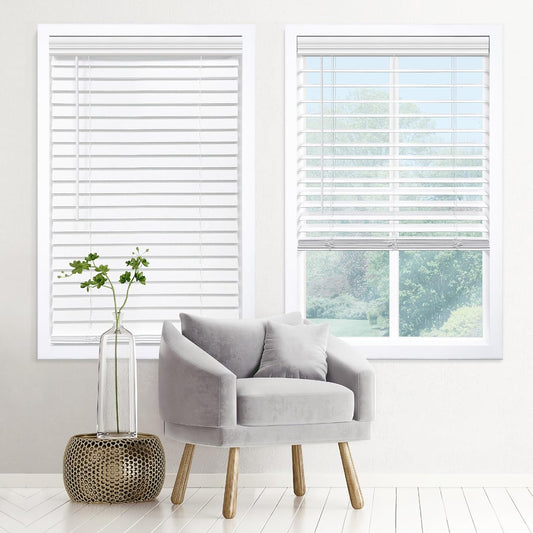 DEZ FURNISHINGS Cordless 2" Signature Faux Wood Blind, 67" W x 48" H, Snow White